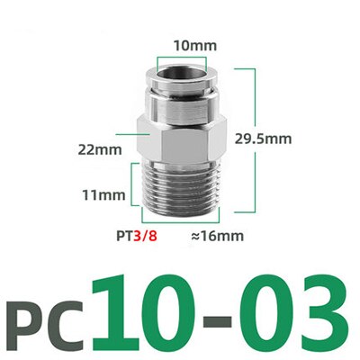 PC 1/8" 1/4" 3/8" 1/2" BSP external thread 304 stainless steel pipe pneumatic quick coupling trachea hose quick coupling: PC10-03