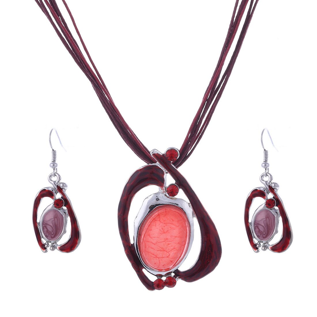 MINHIN nuovo Set di collana a catena in pelle con gemma smaltata per Set di gioielli da sposa per feste Set di gioielli estivi da donna: F845
