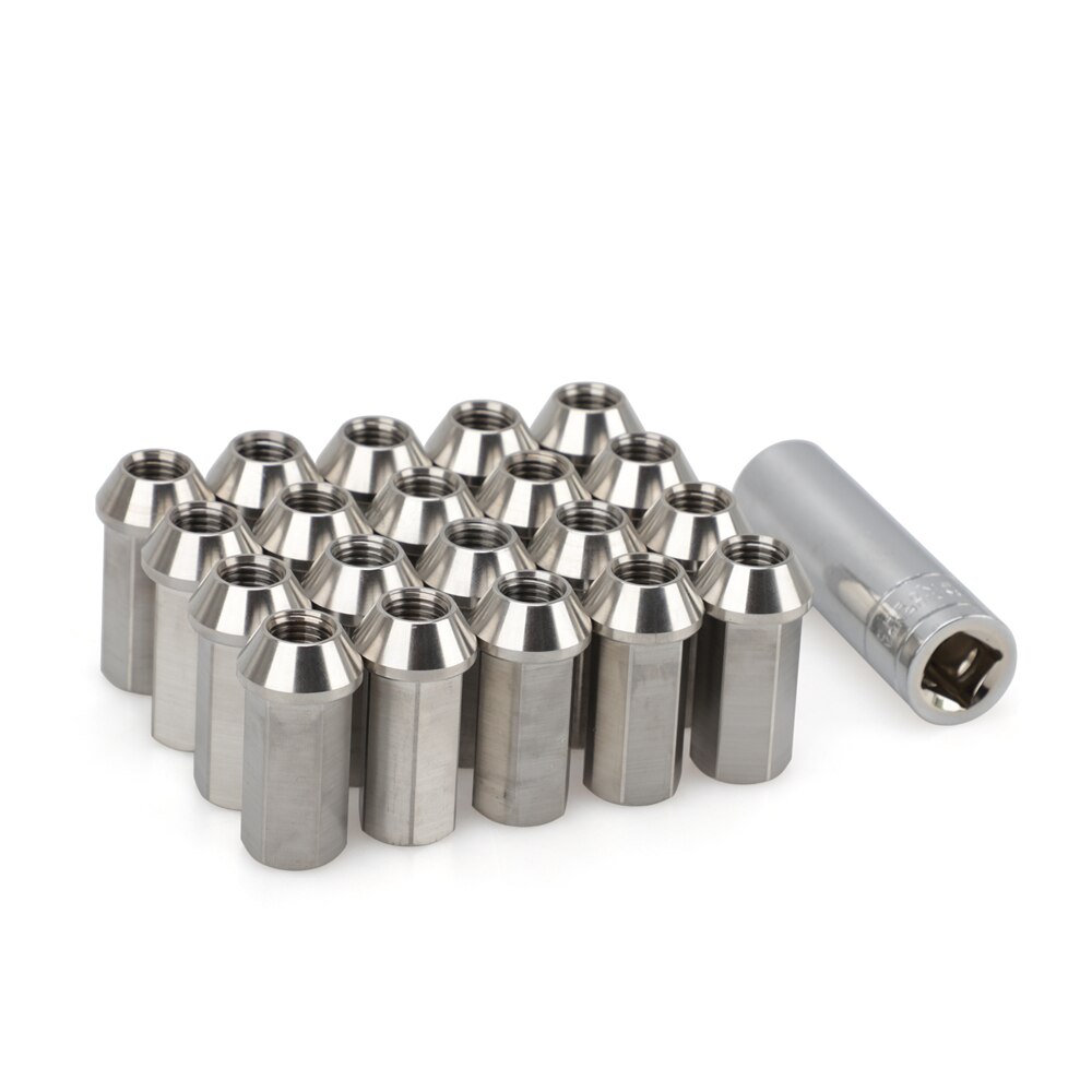 20PCS Stainless Steel lug nut 45MM Tapered conical seat M12*1.5 Racing Car Modification lug nuts HEX17MM: sliver