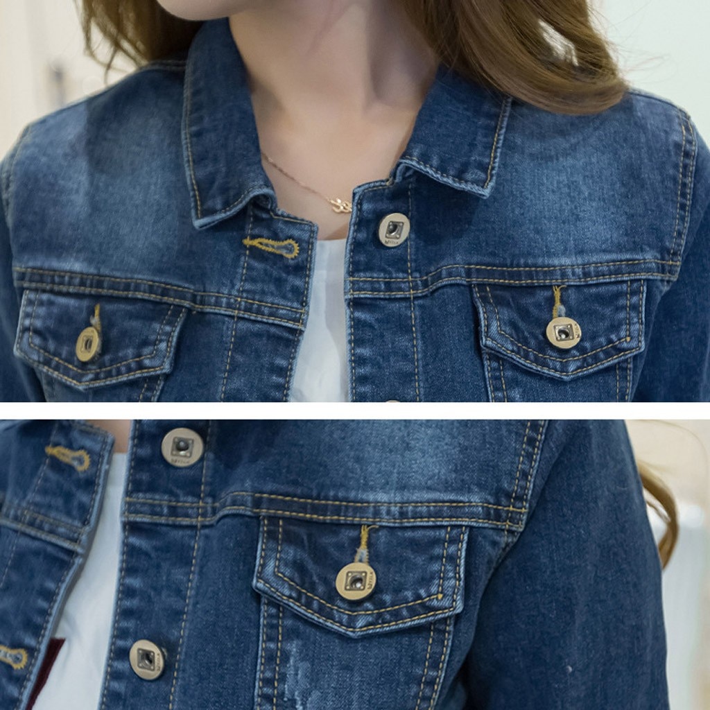 Short Denim Autumn Winter Jackets Women White Wash Long Sleeve Vintage Casual Jean Jacket Bomber Denim Coat Tattered#3