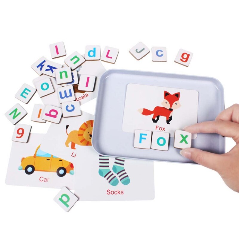 Wooden Magnetic Letters Numbers Toys Fridge Magnets Alphabet Word Cards Spelling Q6PD