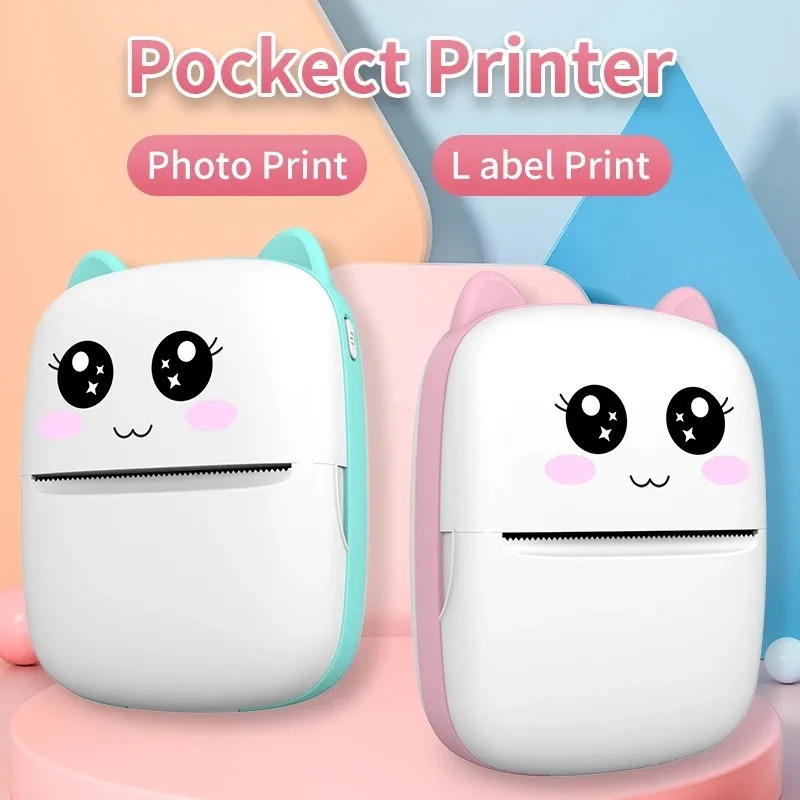Portable thermal printer mini cat print photo pocket thermal label printer 58mm printing wireless Bluetooth Android iOS printers