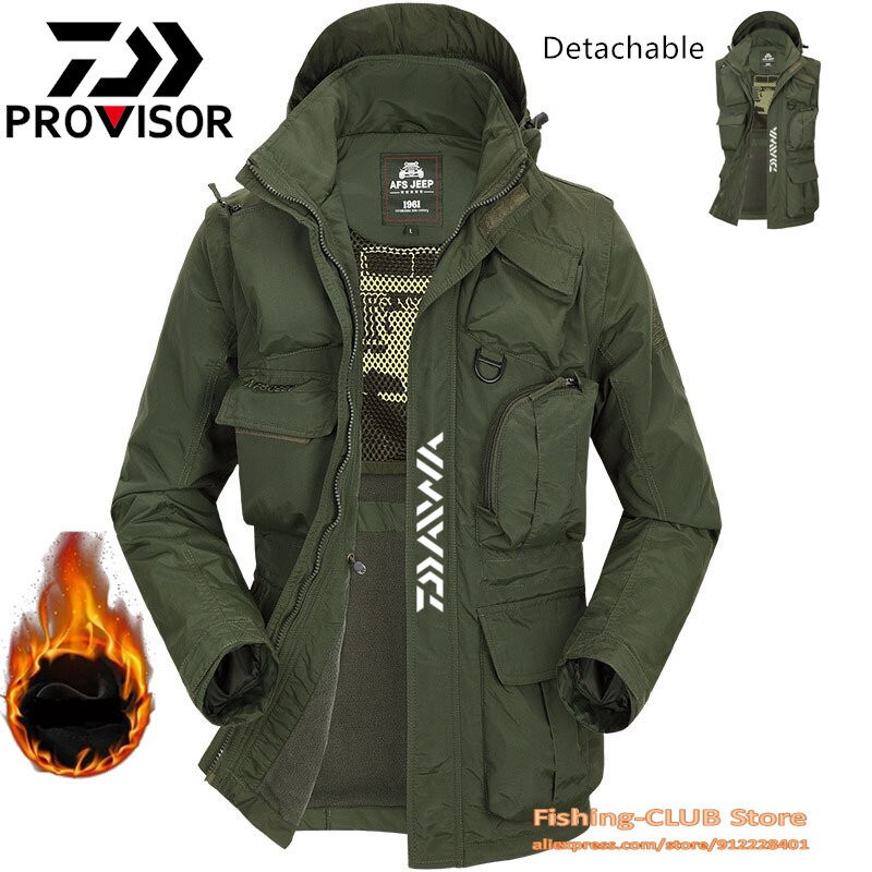 DAIWA Waterproof Fishing Clothes Removable Sleeves Vest Fishing Shirt Multi-pocket Winter Fishing Jacket Clothing Hiking suit