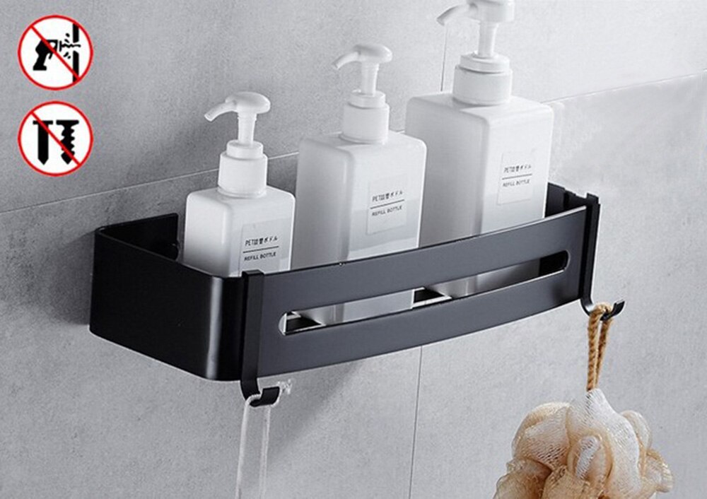 Dreieck Handtuch Dusche Storage Rack Schwarz Ecke Regale Wand Montiert Aluminium Lagerung Korb Organizer Bad Zubehör: B-Rectangle-1 tiers