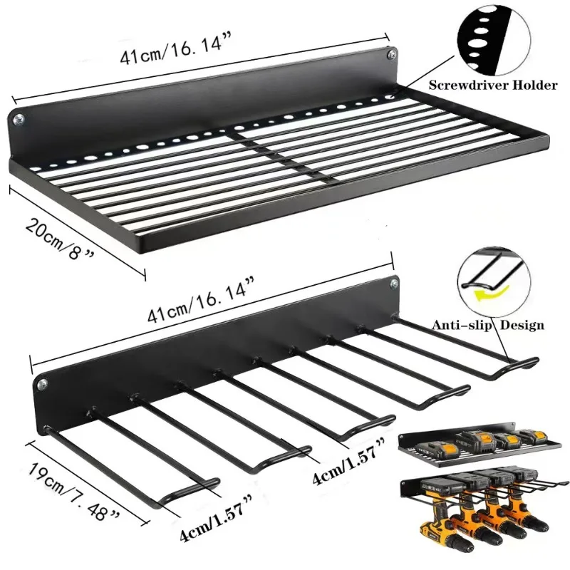 Elektrisch gereedschapsrek Elektrische boor Schroevendraaier Gereedschapsopslag Plank Wandmontage Gereedschap Organizer Gewoon garagelader Opslaghouder: Geel & Zwart