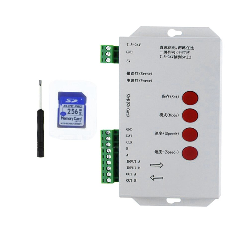 Ledet rgb kontroller  t1000s sd kort piksler kontroller, til  ws2801 ws2811 ws2812b sk6812 lpd 6803 ledet 2048 dc5 ~ 24v