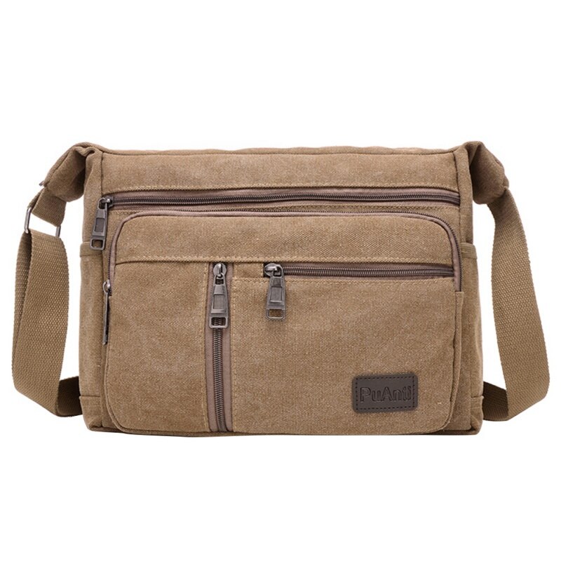 Heren canvas schoudertas grote capaciteit wasbare messenger bag outdoor vrijetijdsreizen crossbody tassen: Bruin