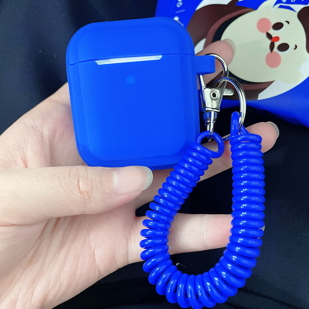 Hülle für Airpods 1/2/3/4, Silikon, einfarbig, schützende Kopfhörer-Abdeckung für Apple Air Pods Pro 2, Feder, flexible Kette, Schlüsselanhänger: XS / Dark Grau