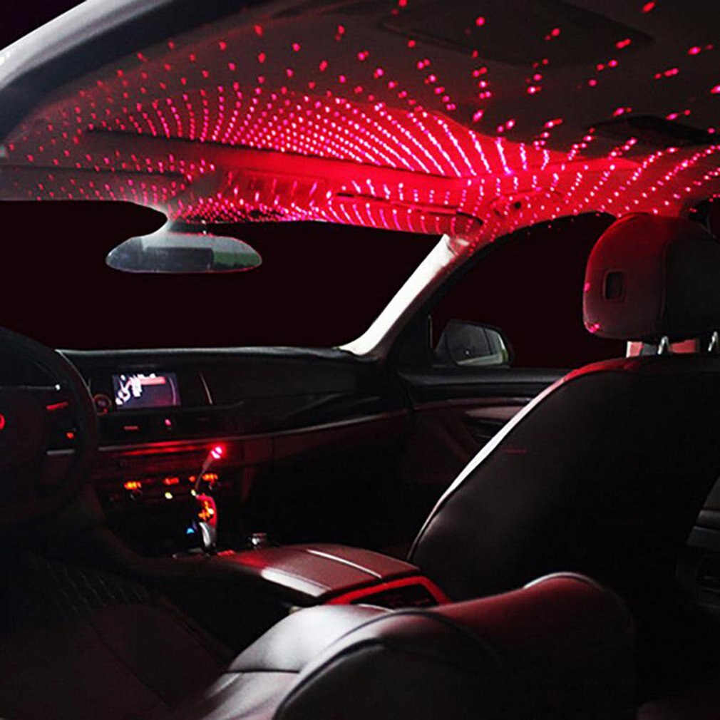 Mini LED Car Roof Star Night Lights Interior Projector Light Atmosphere Galaxy Lamp Decoration Light USB Plug: red
