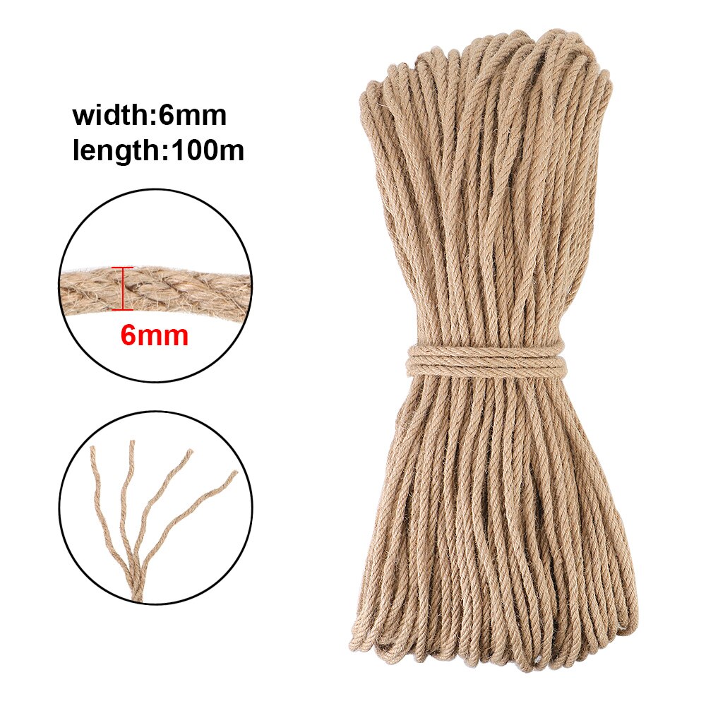 20M/50M/100M Natural Sisal Rope Cat Climbing Frame DIY Desk Legs Binding Rope Twine For Cat Sharpen Claw Scratching Post Toys: 6mm.100m