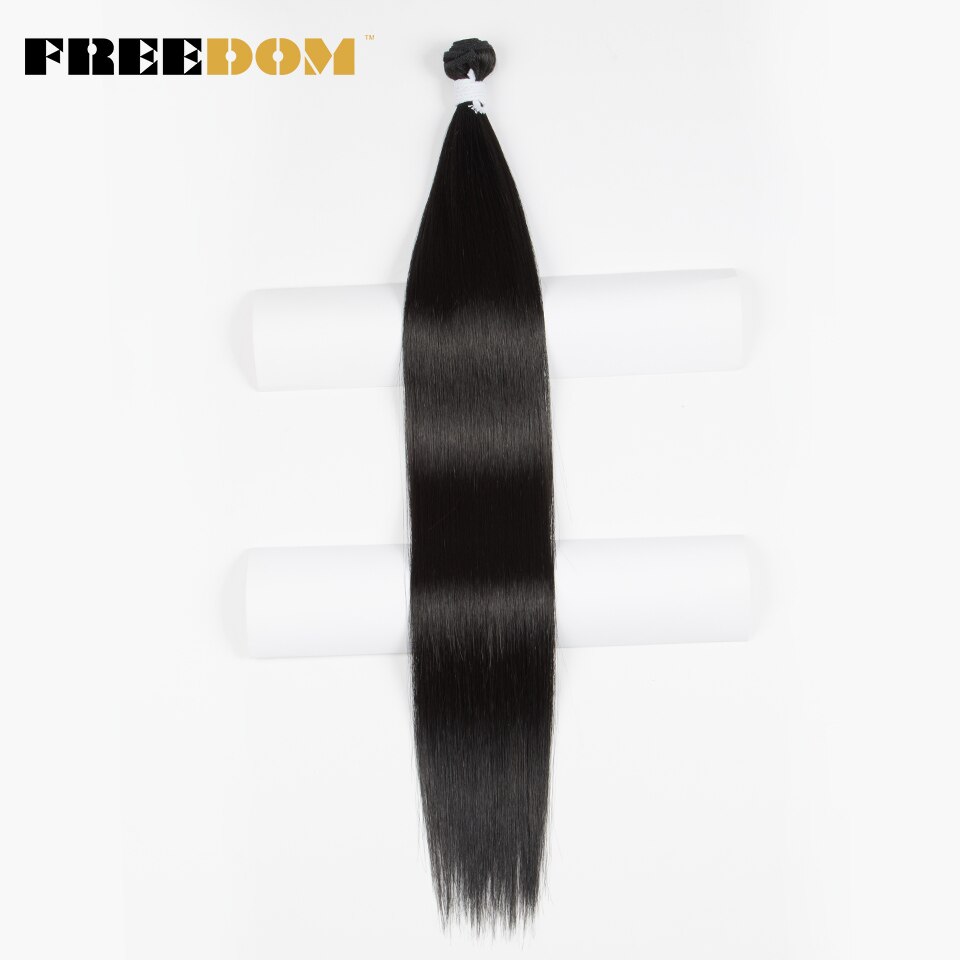 FREEDOM-mechones de pelo lacio de 24 pulgadas, extensiones de cabello sintético 100 marrón ombré, fibra de alta temperatura, 613G