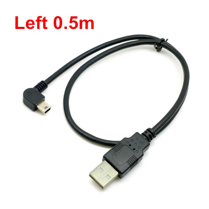 Mini usb b type 5 ben han venstrevinklet 90 grader til usb 2.0 han datakabel 50cm 180cm usb mini-b vinkelkabel 0.5m 1.8m 6ft