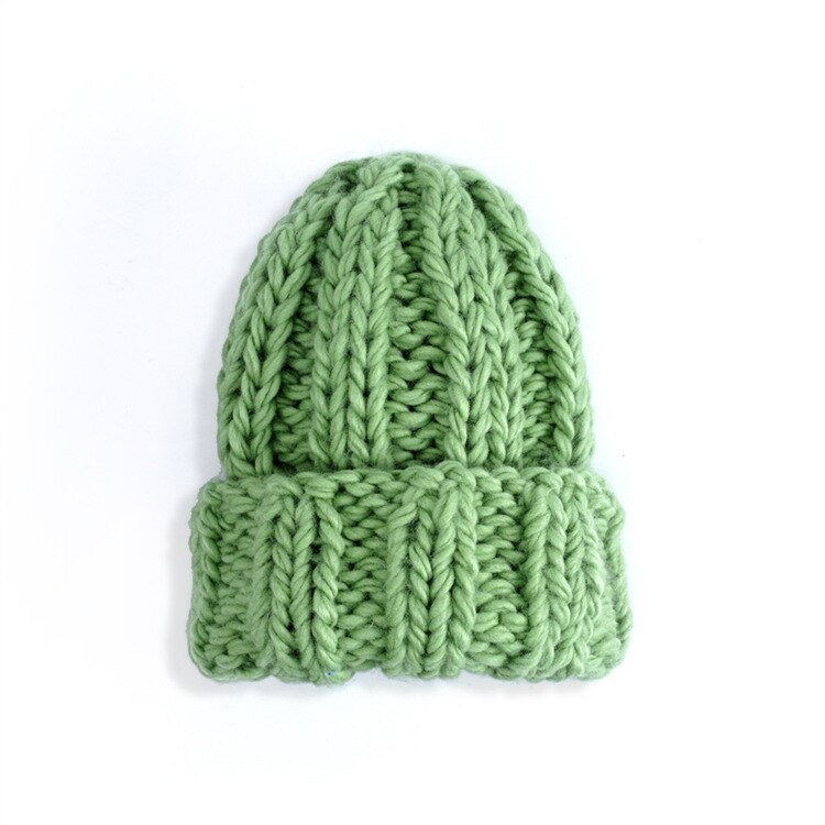 Vrouwen Gebreide Thicken Warm Cap Winter Hoeden Voor Vrouwen Mutsen Roze Grijze Hoed Vrouwelijke Outdoor Snoep Kleur Zachte Gorros cap: green