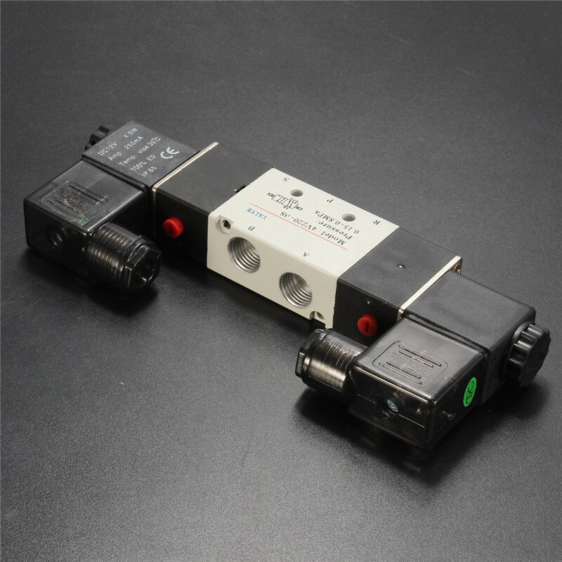 12V Pneumatic Electric Solenoid Valve 5 Way 2 Position Control Air Gas Magnetic Valve Coil Volt 1/4'' Ports Valve Parts