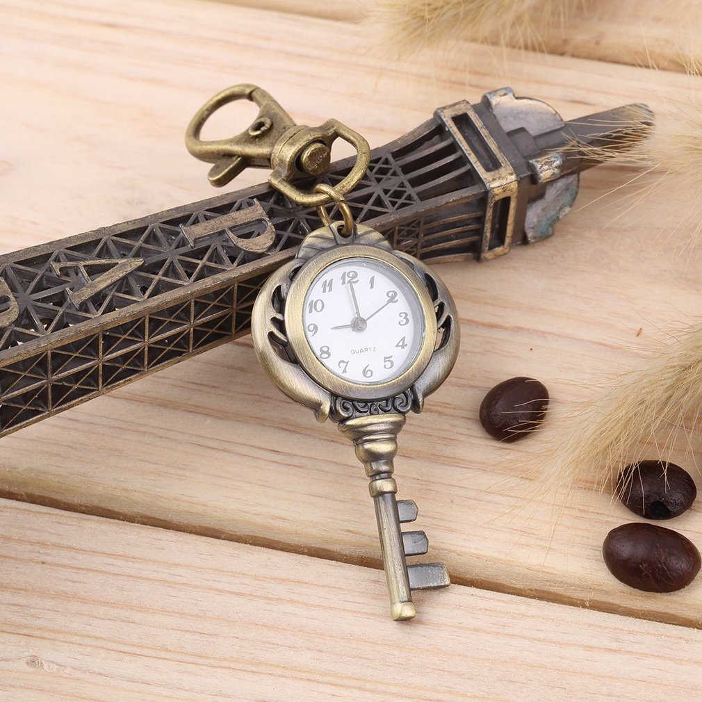 Vintage Antique Stainless Steel Quartz Pocket Watch Key Chain Key Chain Watch