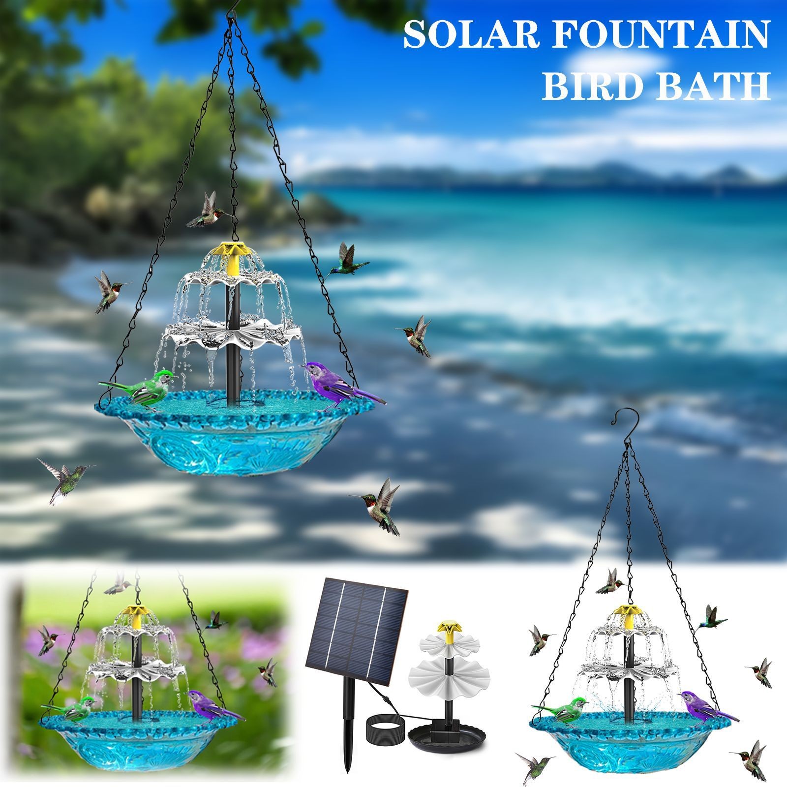 CONFRESSION-Bassin solaire multifonctionnel pour bain d'oiseaux, mangeoire et boisson, 62 eau