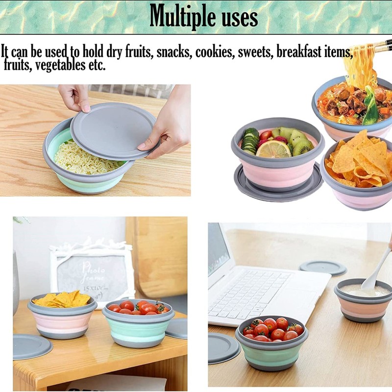 3 unids/set cuenco de Camping plegable de silicona, fiambrera, ensaladera, tapa, contenedor de almacenamiento de alimentos expandible, caja Bento