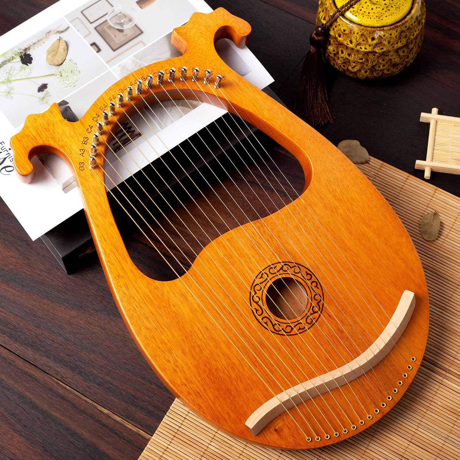 16 Strings Houten Mahonie Lier Harp Instrument Met Pickup Stemsleutel Schoonmaakdoekje Beginner Muziekinstrument