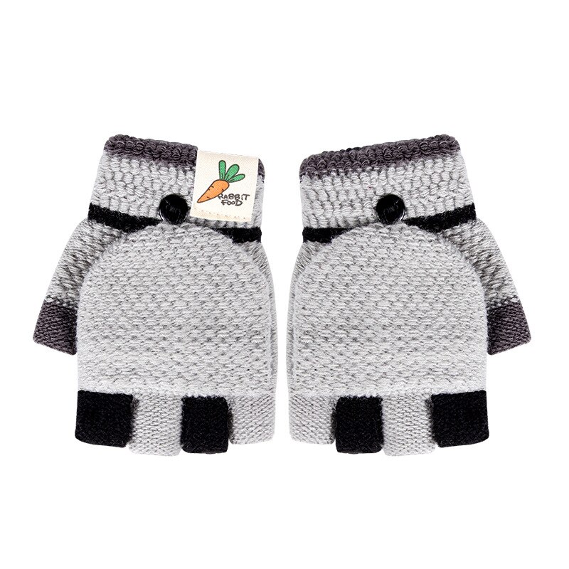 Children Winter Gloves Half Finger Flip Cover Gloves For Kid Girl Knitted Warmer Solid Mittens Baby Woolen Crochet Mitten 3-6Y