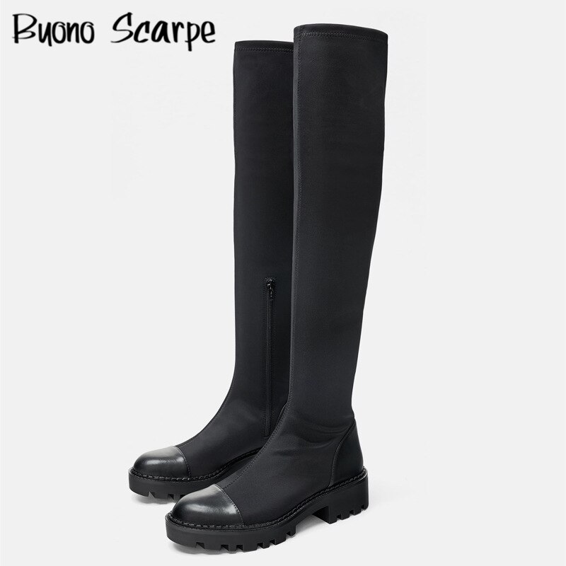 Stretch Lycra Knee High Boots Platform Sock Boots Women Long Boots Casual Ladies Sock Shoes Footwear Black Shoes