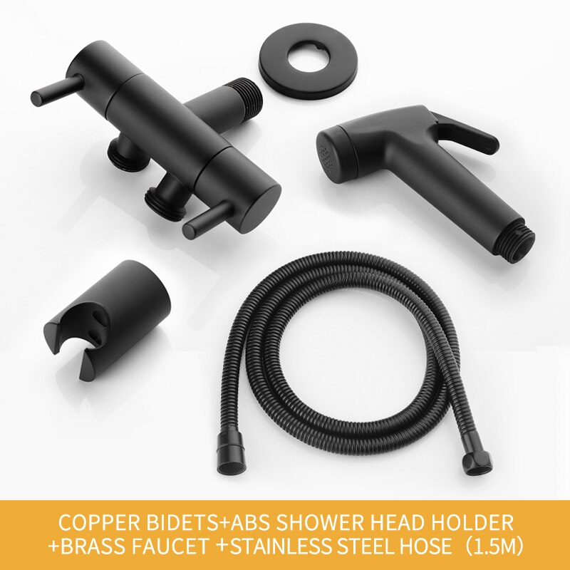 Matte Black Bidet Shower Faucet Solid Brass Portable Bidet Shower Sprayer Set Muslim Hygienical Mixer Tap Toilet Shattaf Faucets: With shower hose