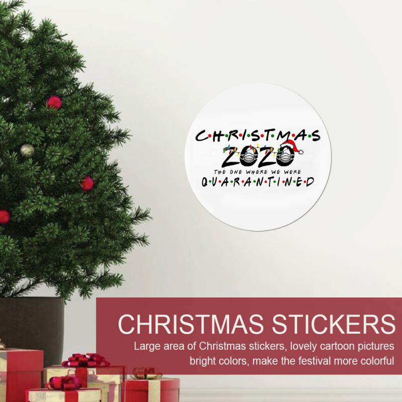 Large Christmas Stickers Door Window Christmas Decoration Xmas Santa Cartoon Pattern Round Paper Sticker Happy Year