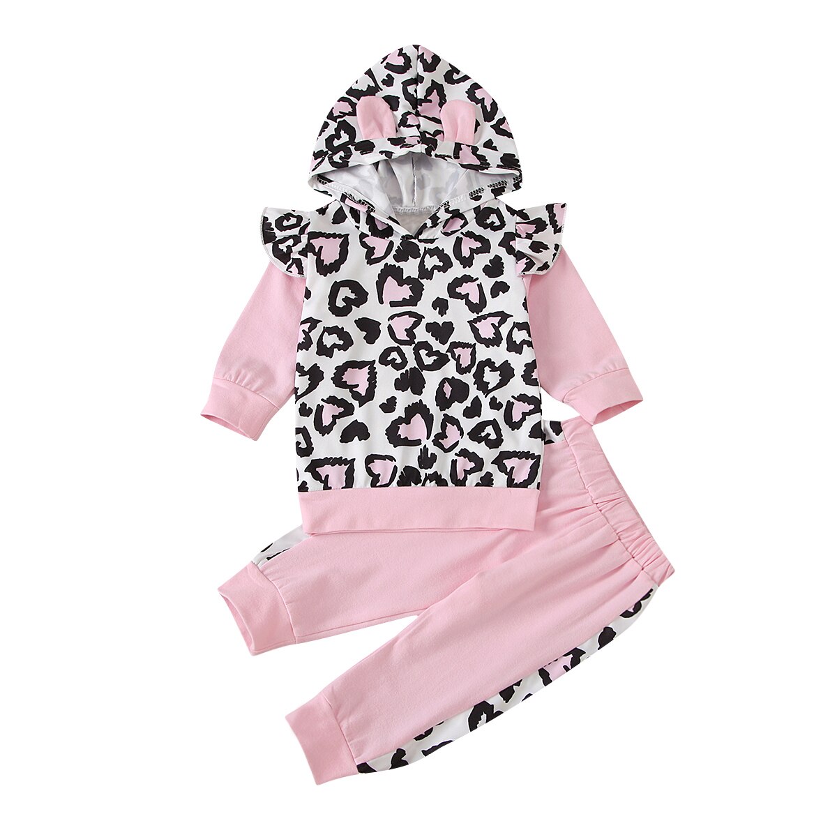girls leopard print hoodie + stitching pants suit: 6M