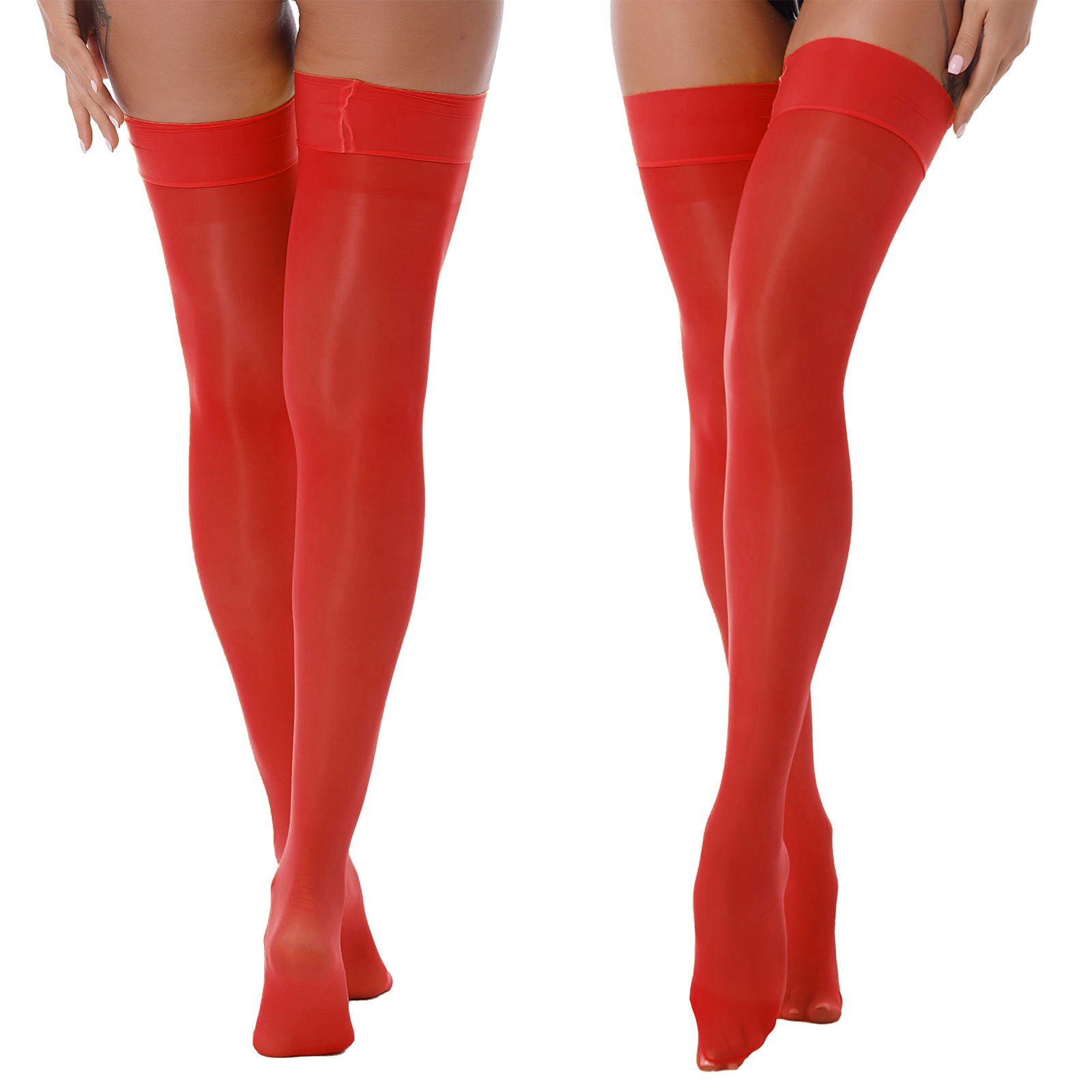 1 par de calcetines sexis por encima de la rodilla, medias altas hasta el muslo japonesas, medias moradas elásticas lisas brillantes al óleo, calcetines hasta la rodilla para mujer: Verde militar