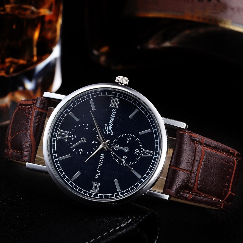 Retro Lederen Band Heren Horloges Luxe Retro Lederen Band Analoge Lichtmetalen Quartz Horloge