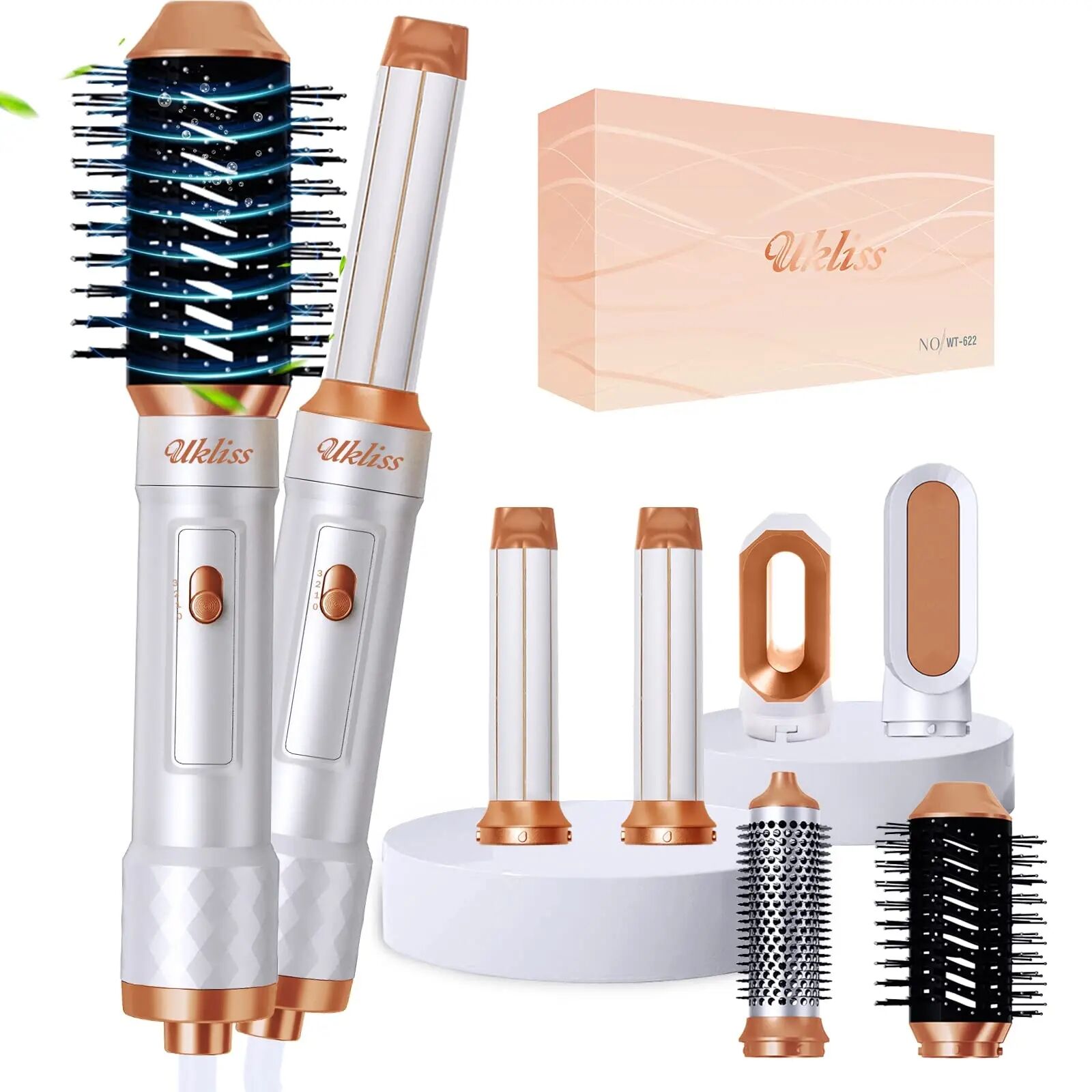 6 in 1 Haartrockner Bürste elektrische Föhn Kamm Haartrockner Negativ ionische Haar gebläse Bürste Luft Styling Locken wickler Lockens Tab: Schwarz / uns-Stecker