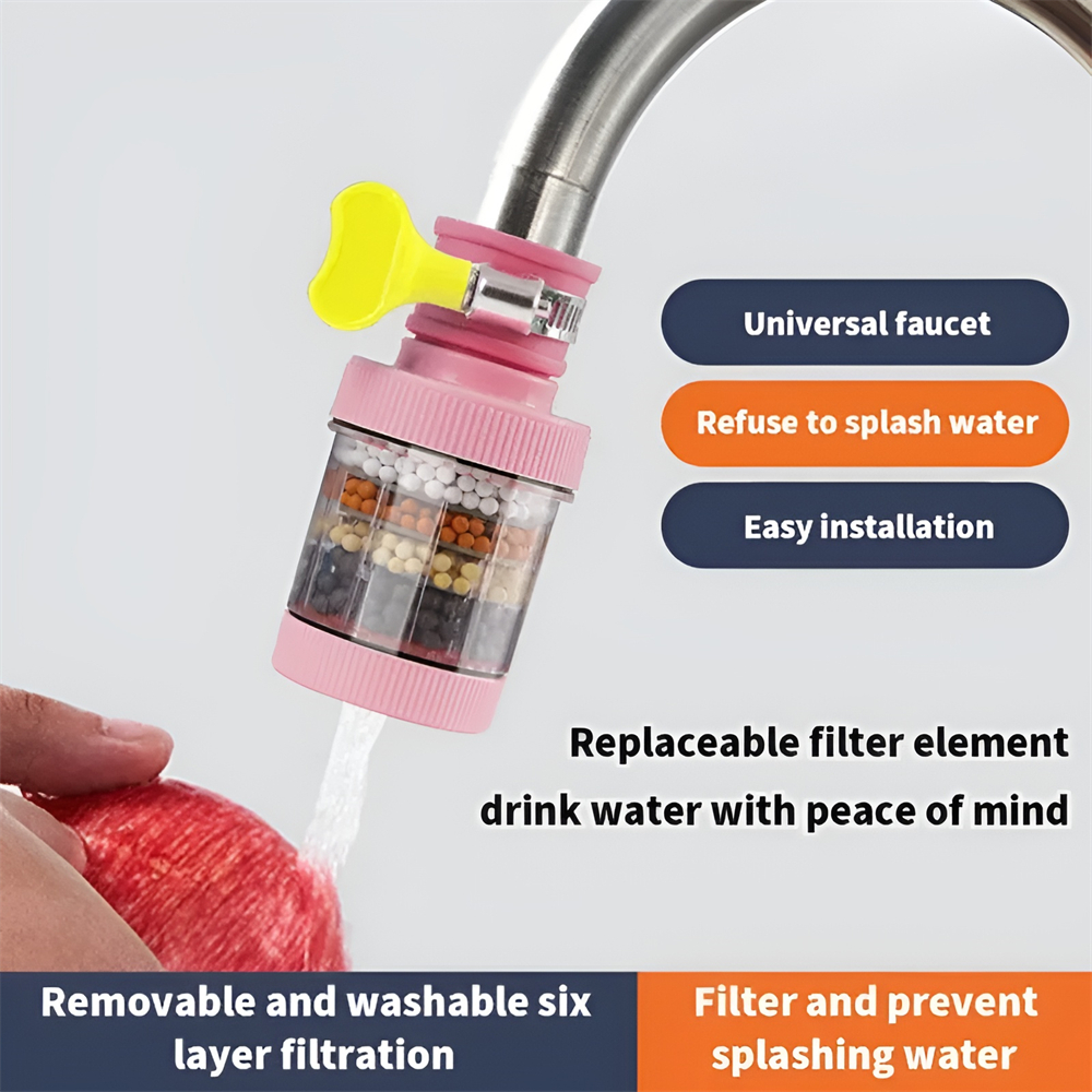 Purificador de grifo con filtro de agua de 6 capas para grifo, accesorios de cocina, mezclador, aireador, boquilla para grifo de baño, sistema de filtración de agua