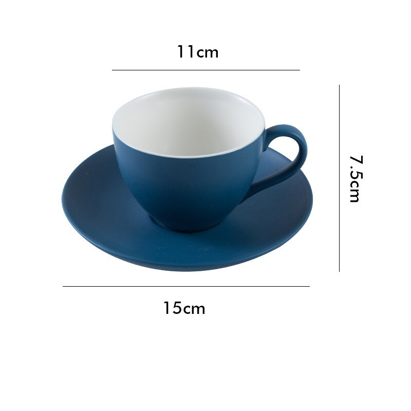 Large Capacity Ceramic Coffee Cup and Saucer Set Tableware Breakfast Milk Afternoon Tea Cappuccino Latte Mug for Dad Mom: Tile blue