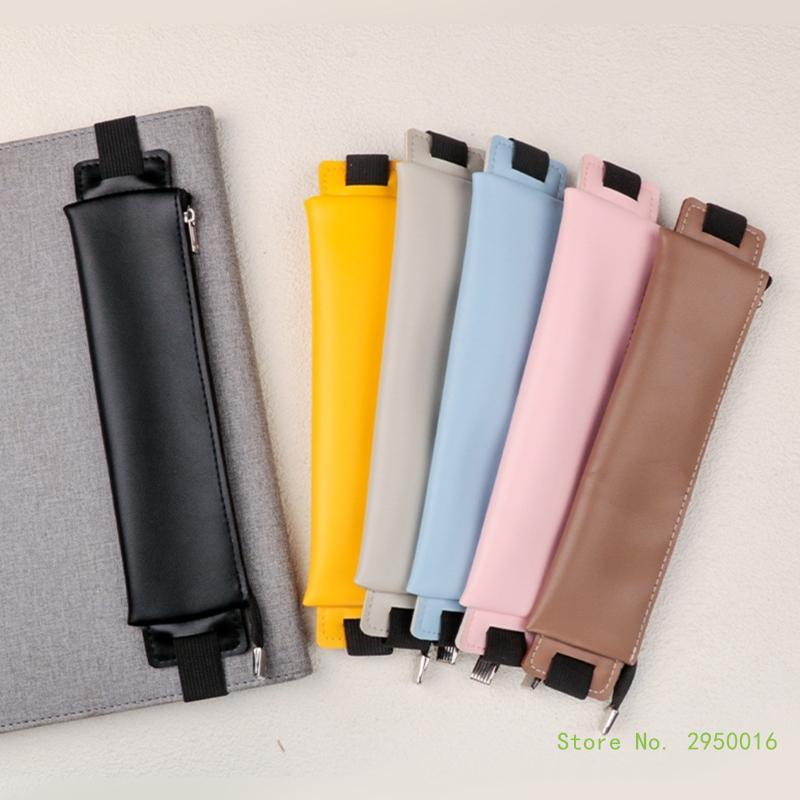 PU Leather Pen Holder, Zippered Pencil Holder Pen Sleeve Case with Elastic Bands for Notebook Planner Journal Notepads