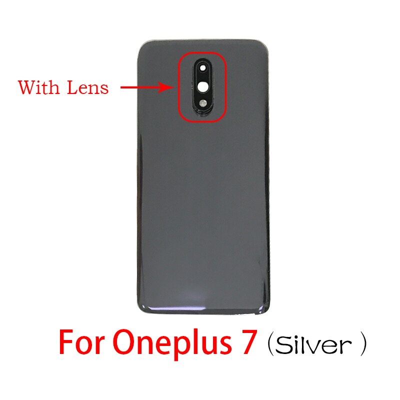 Back Battery Door Rear Housing Cover Case With Glass Camera Lens with Tape Replacement For Oneplus 7 Pro 7Pro: 7 Sliver With len