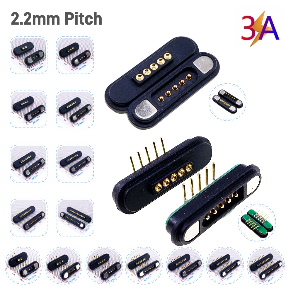 1 par 3A conector Pin Pogo magnético 2 3 4 5 6 7 8 9 11 posiciones paso 2,2 MM tira de contacto Pogopin macho hembra con resorte