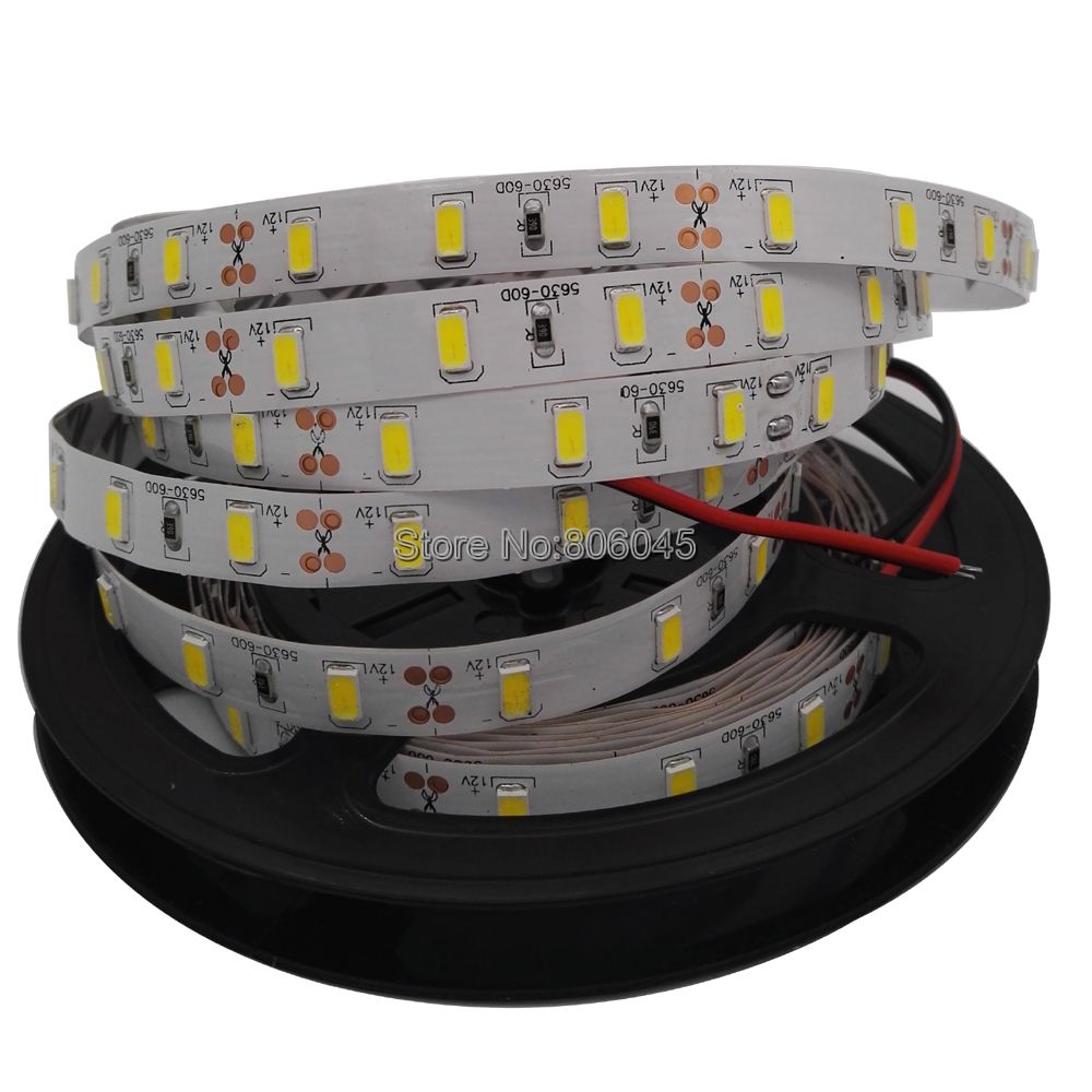 5m 12V 5630 LED Strip Light 5730 SMD Warm 3000K 6500K Cold Nature White 4000K Red Green Blue Flexible Tape 60LEDs/m 120LEDs/m