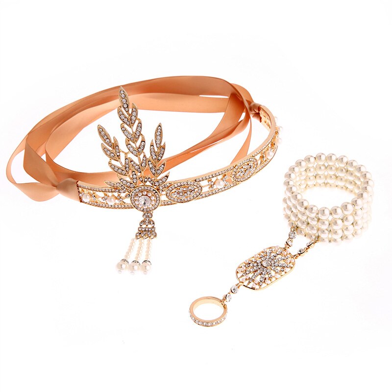 Art déco – couvre-chef de mariée Vintage pour femmes, accessoires de robe Gatsby, Costume et Bracelet, accessoires pour cheveux, années 1920