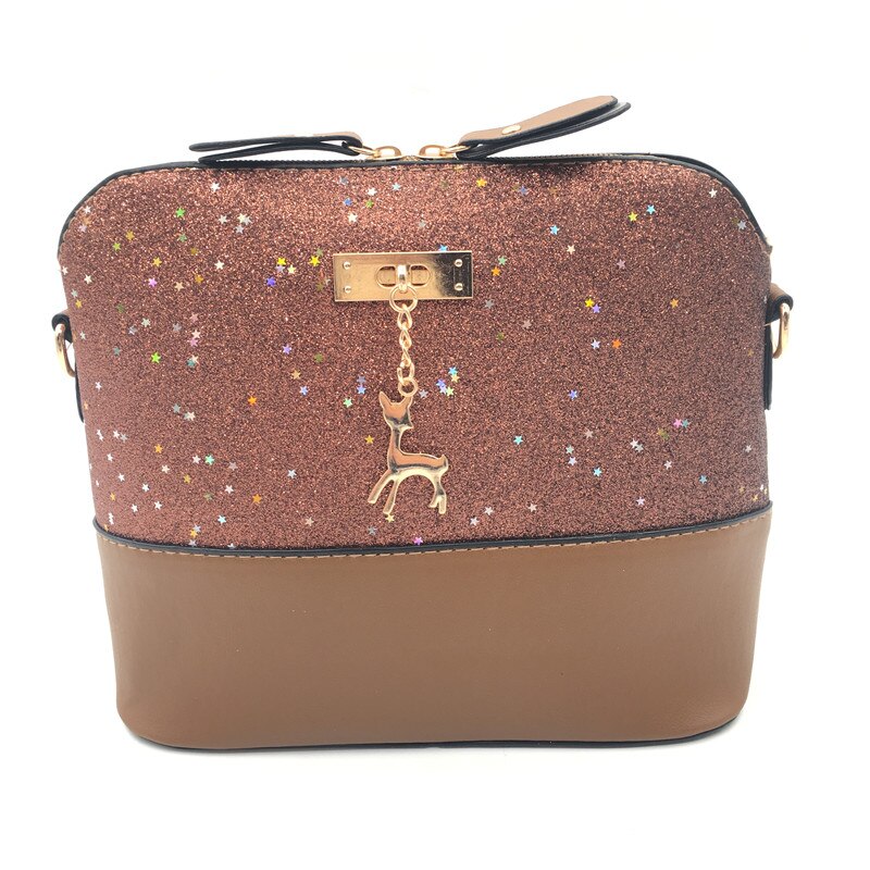 Kvinder skuldertasker mini taske med hjorte legetøjsskal form kvinder lille messenger crossbody taske dame lynlås håndtasker: Nybrun
