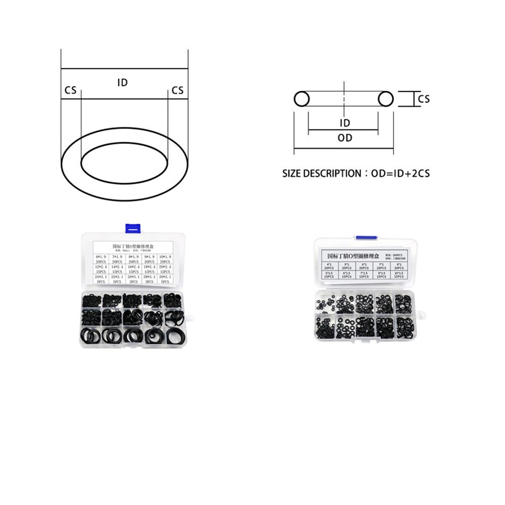 200Pcs O-ring Rubber Gaskets Seal Ring Set Nitrile Rubber High Pressure O-Rings NBR Sealing Elastic Band O Rubber Rings Set