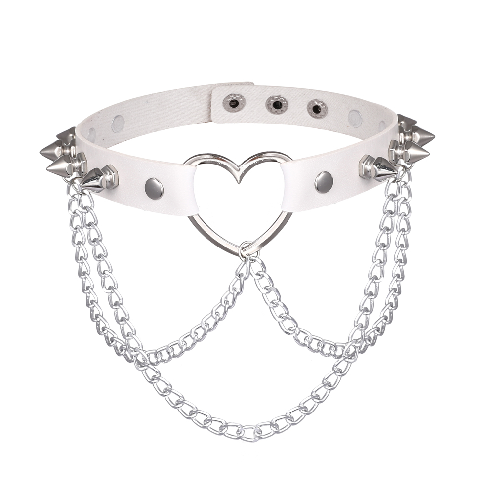 Gargantilla Punk con pinchos para mujer y niña, gargantilla de corazón gótico con cadena de cuero, joyería, accesorios góticos: PLATEADO