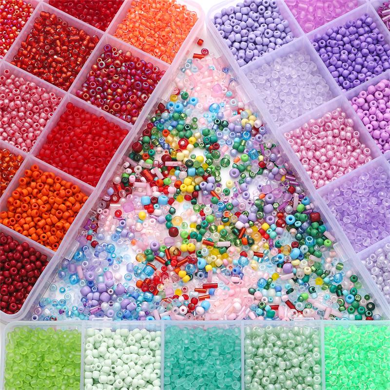 Juego de cuentas de vidrio de 15 colores para hacer pulseras, cuentas espaciadoras sueltas con caja de almacenamiento, Kit de cuentas de tubo para manualidades, dijes de collares