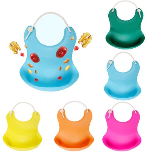 Soft Bib Waterproof Silicone Baby Bib Washable Roll Up Crumb Catcher Feeding Eating Baby TPE Compact Attractive Safety