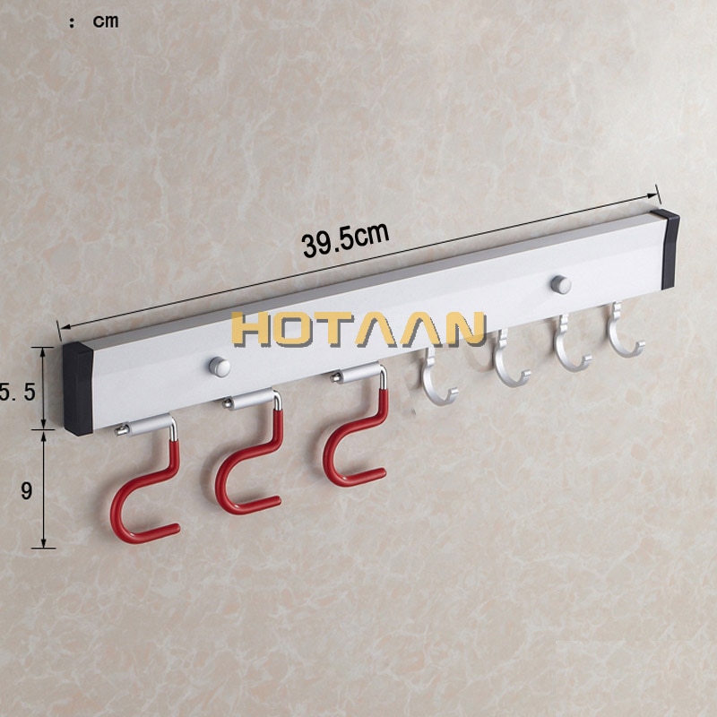 Multi-function Aluminum Mop Rack Wall Mounted Cleaning Tools Broom Hanger W/ Hooks YT-9421