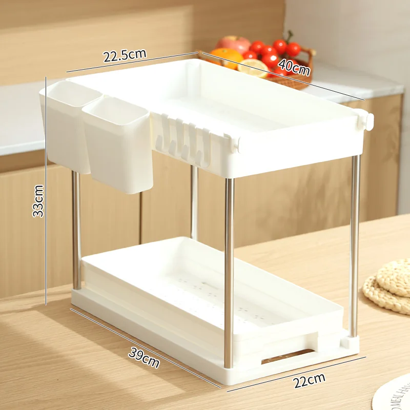 ﻿ 2-Tier Küche Lagerung Unter Waschbecken Organizer Ziehen Doppel-Schicht Waschbecken Demontage Lagerung Rack Badezimmer Küche Desktop Racks: Light Black
