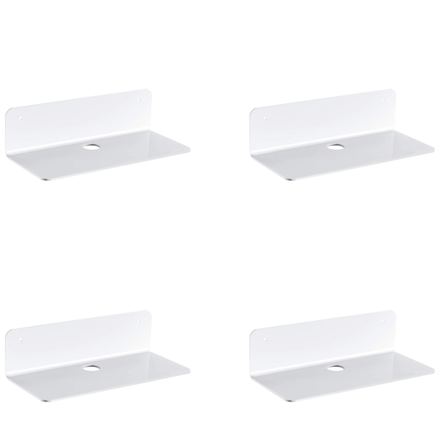 Acrylic Floating Wall Shelves Set of 4, Flexible Use of Wall Space, Adhesive Display Shelf for Smart Speaker: white