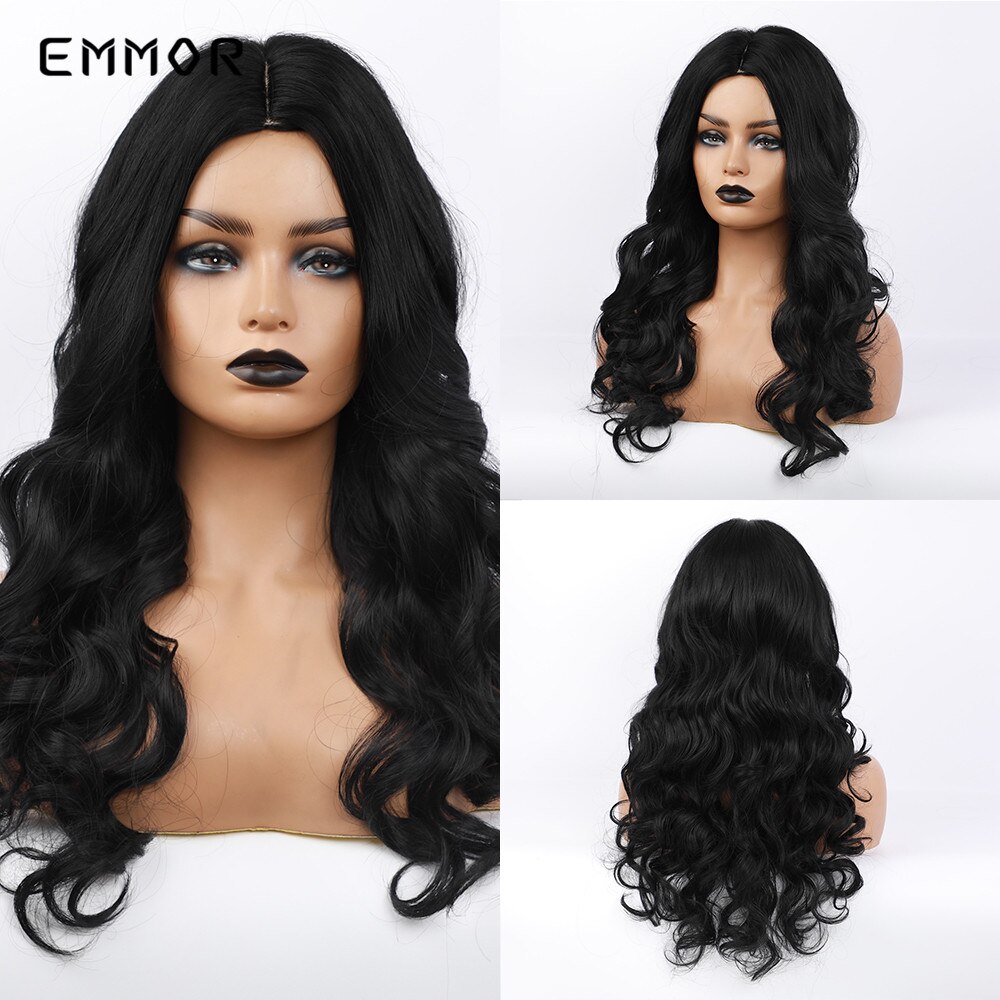 Emmor Long Brown Ombre Synthetic Wigs with Bangs Layered Wavy Heat Resistant Hair Cosplay Daily Use Wig for White Black Women: 111