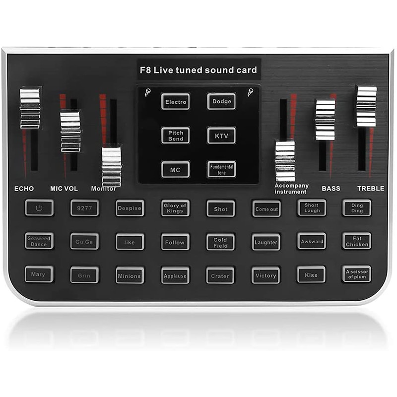 F8 Live Soundkarte Gebaut-in Dual DSP Noise Reduktion Chip Stimme Ändern Audio Mixer Adapter Karte Mit 18 lustige Sound Wirkung