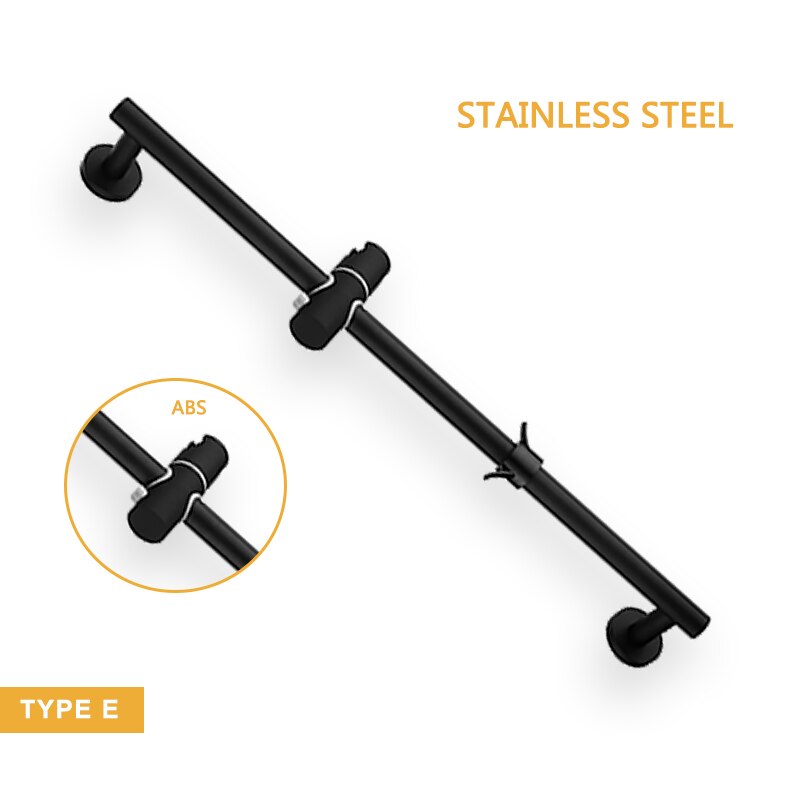 Matte Black Shower Sliding Bar Wall Mounted Shower Bar Adjustable Sliding Rail Set Stainless Steel and Brass Lifting Rod: E type with hook