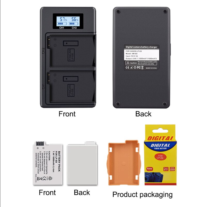LP-E8 LP E8 LPE8 Batterie pour Appareil Photo Canon EOS 550D 600D 650D + Chargeur LCD pour 700D Baiser X4 X5 X6i X7i Rebelles T2i T3i T4i T5i Batte