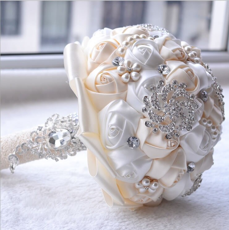 Broche de cristal rosa para ramo de novia con cuentas, ramillete de flores de boda para dama de honor, accesorios de boda